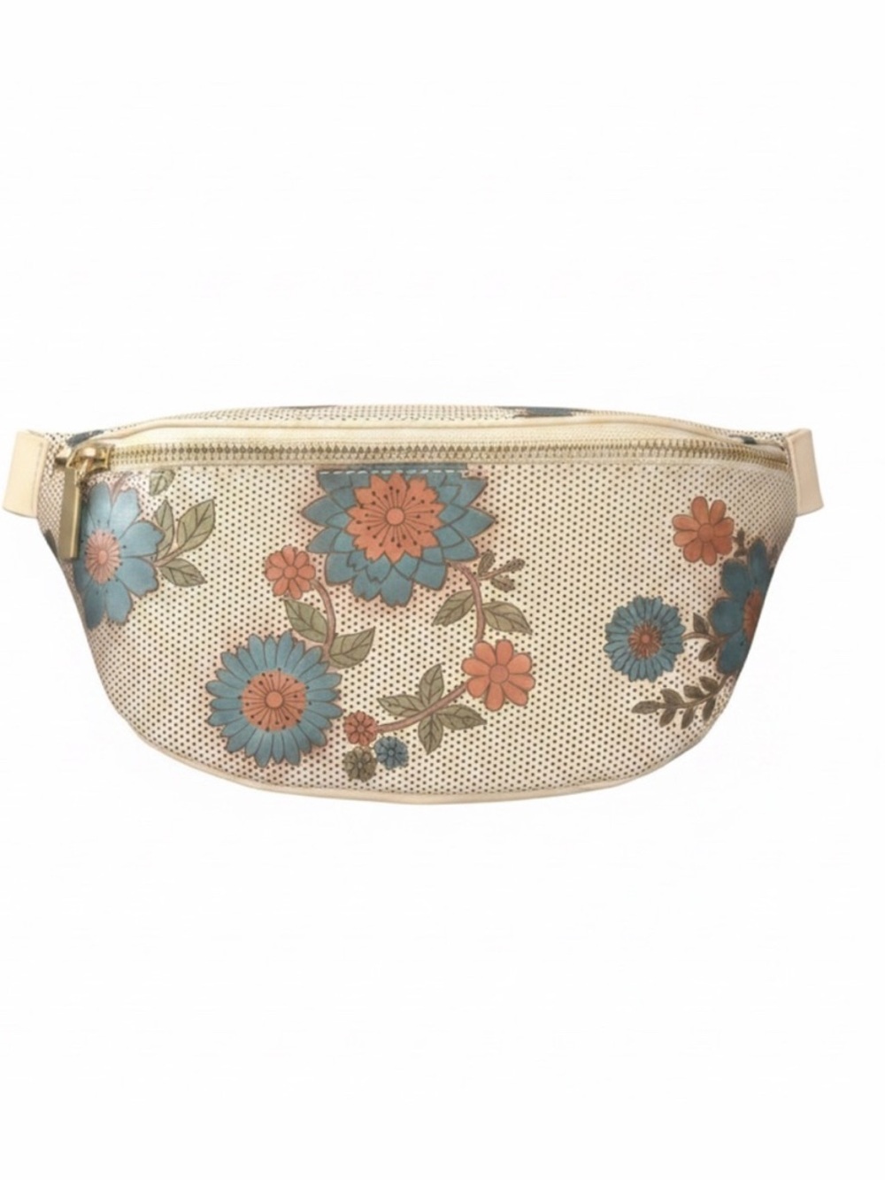 L'Artiste Hand Painted Floral Waist Bag - Cream/Blue Perforated Belt Bag NWT